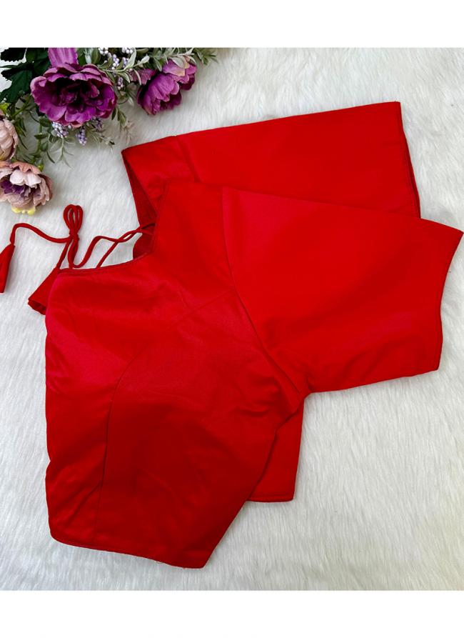 Malai Sattin Red Party Wear Plain Readymade Blouse